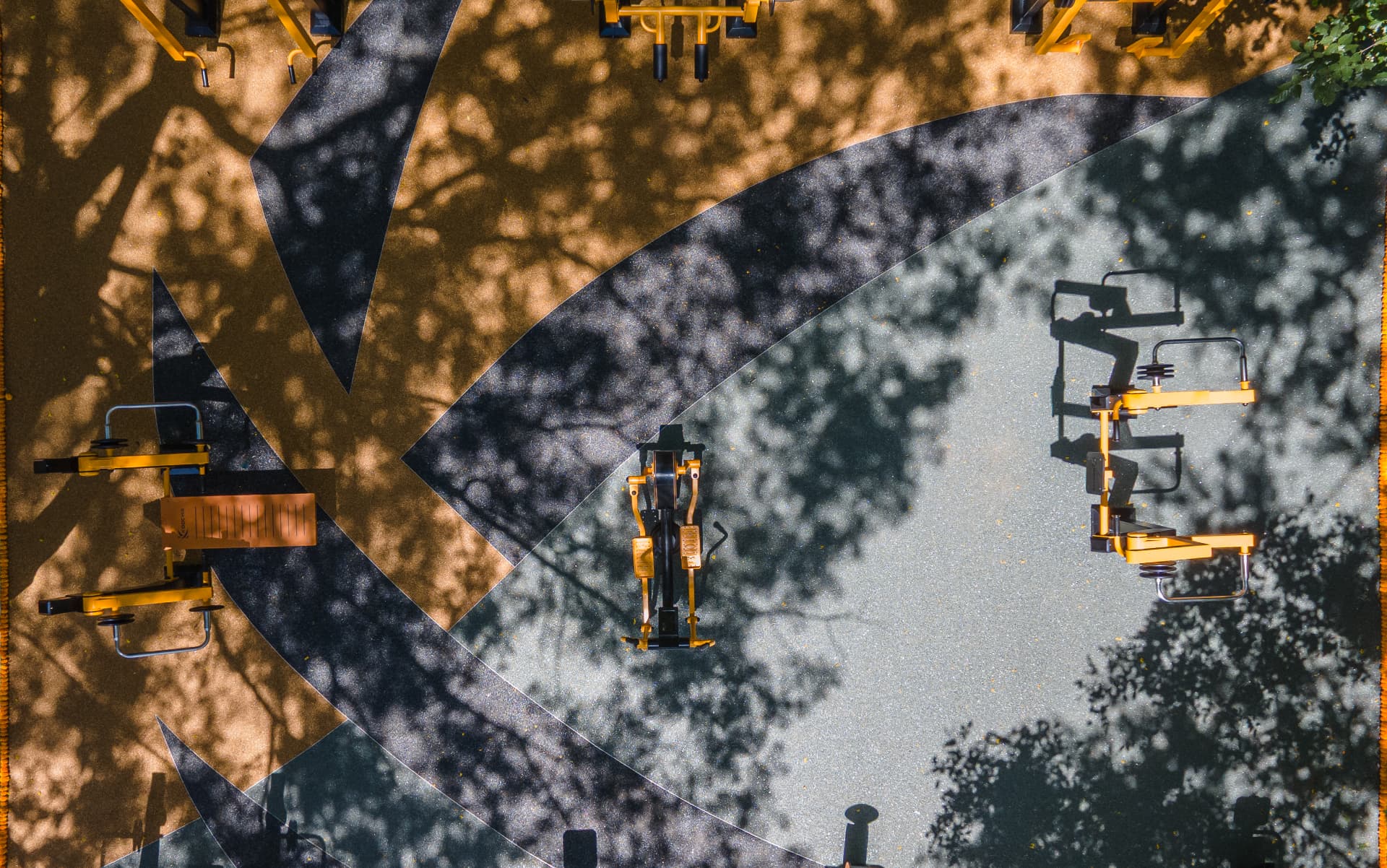Aerial view — zoned black, green and yellow surface